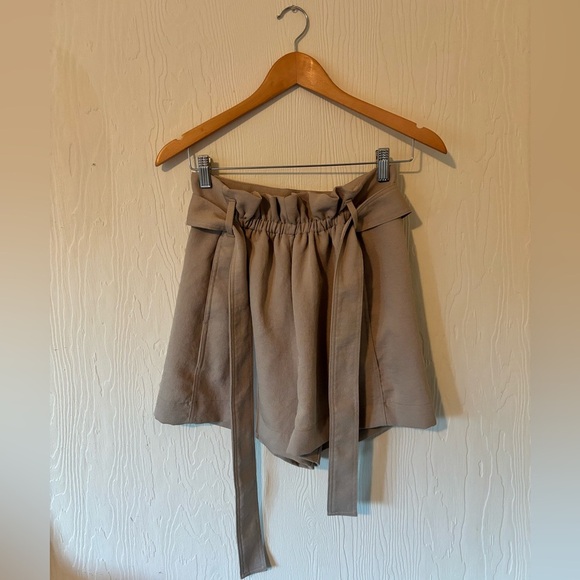 Wilfred Aritzia Tan Paperbag High Hi Waist Waisted Tie Belted Shorts Pockets - Picture 7 of 7